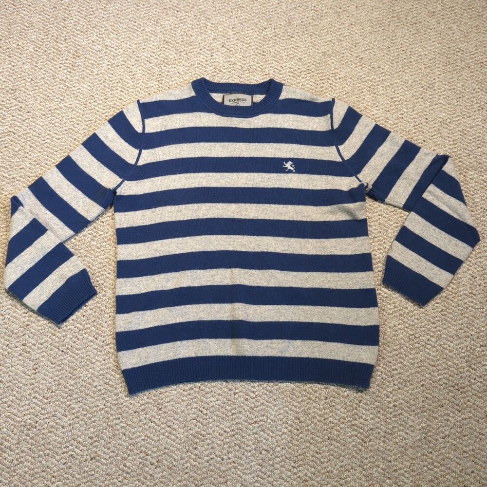 Express Cashmere Wool Blend Sweater Mens Large Striped Crew Neck Preppy